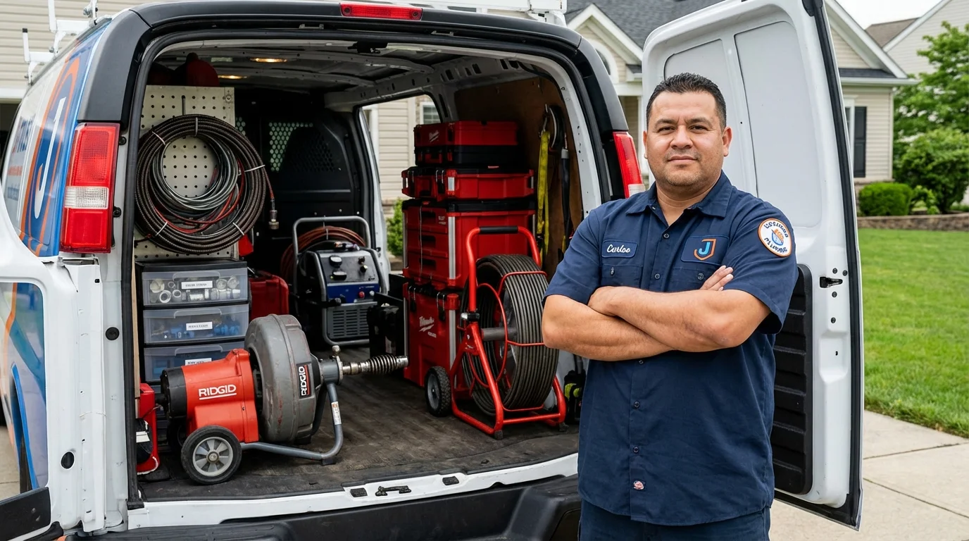 Professional drain cleaning equipment and Johns Plumbing LLC plumber in Edenton