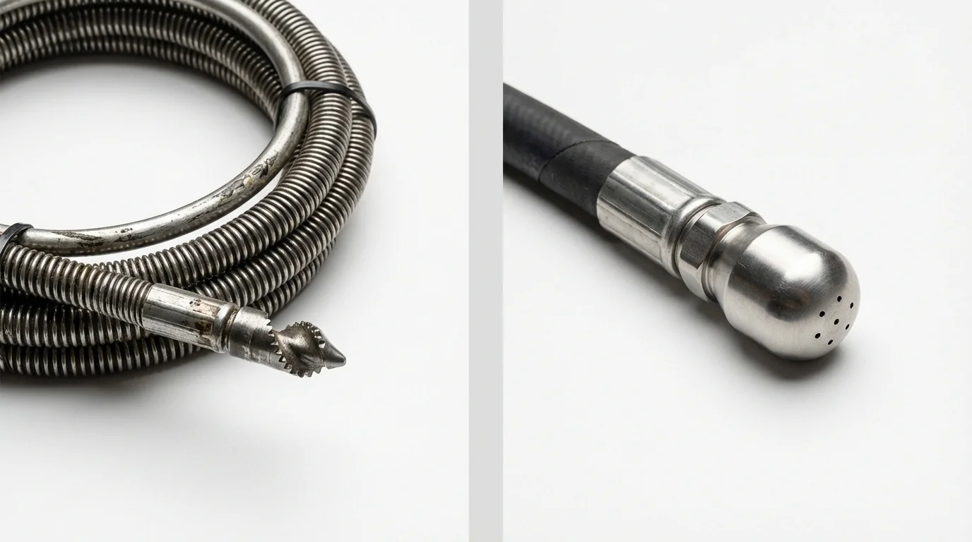 Drain snake cable and hydro jetting nozzle used for drain cleaning in Edenton, NC