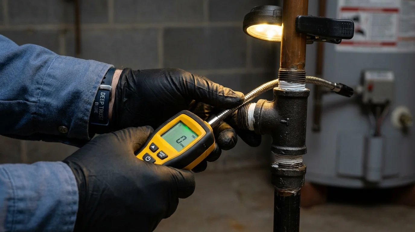 Gas leak detection with electronic sniffer by Johns Plumbing LLC in Edenton