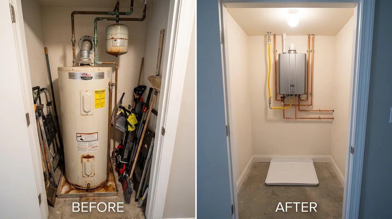 Tank water heater versus wall-mounted tankless unit comparison for Edenton, NC homeowners